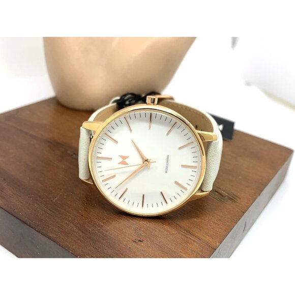 MVMT Women\'s Watch Boulevard Quartz Rose Gold White Dial Gray Leather Band 38mm